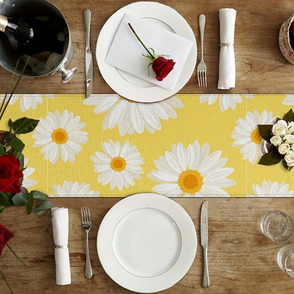 Linen Daisy Floral Table Runner, Rustic Farmhouse Cartoon Pattern, 100% Linen Table Decor in 6 Sizes for Home Dining - product view 5