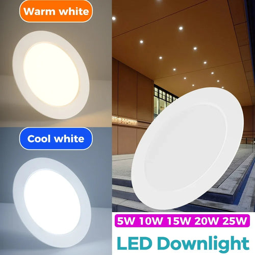 Ultra-Thin LED Recessed Ceiling Light, Round Plastic Panel, 220 V AC, Cold White, 5–25 W Options for Indoor Rooms - product view 1