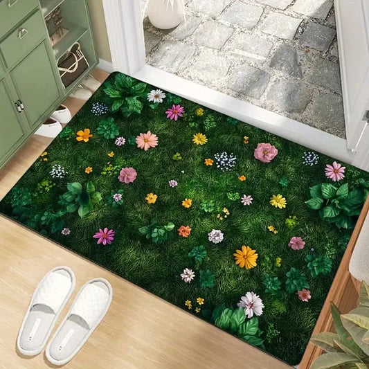 Floral Welcome Doormat, Non-Slip Fade-Resistant Machine-Made Entryway Rug in 30 x 50, 40 x 60 or 50 x 80 cm - product view 1