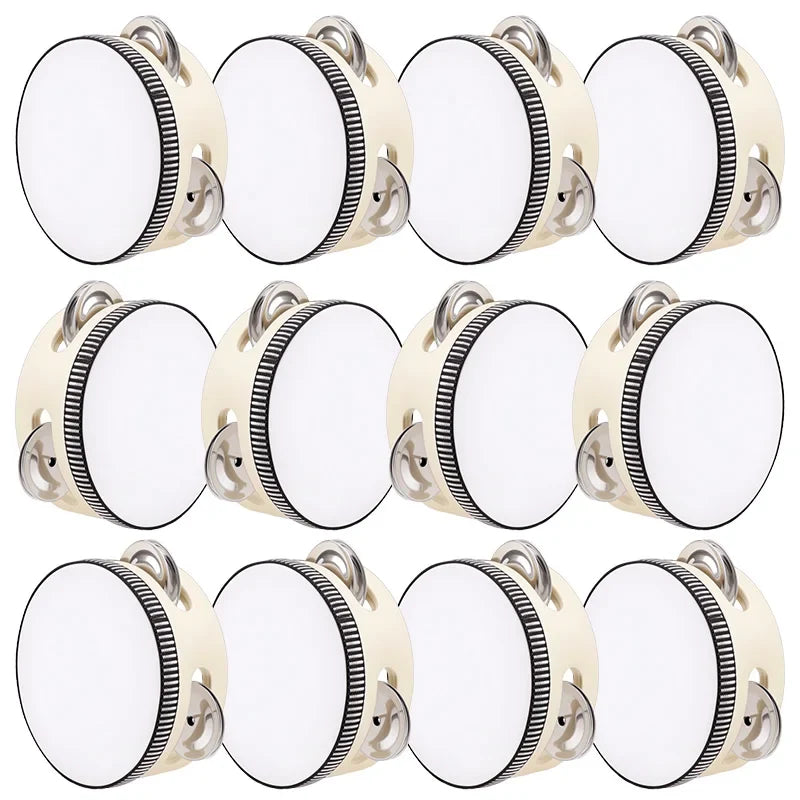 Wooden Tambourine Wedding Favors, 4-Inch Hand Drums in 6, 12 or 24 Pieces for Bridal Showers and Party Gifts - product view 1