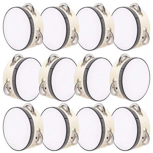 Wooden Tambourine Wedding Favors, 4-Inch Hand Drums in 6, 12 or 24 Pieces for Bridal Showers and Party Gifts - product view 1