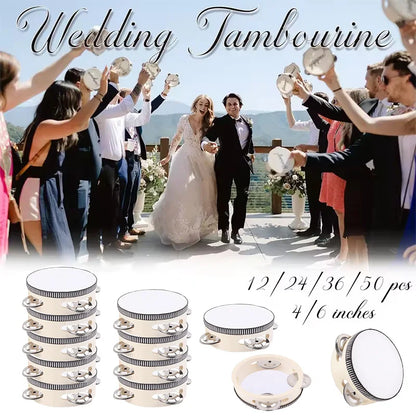 Wooden Tambourine Wedding Favors, 4-Inch Hand Drums in 6, 12 or 24 Pieces for Bridal Showers and Party Gifts - product view 2