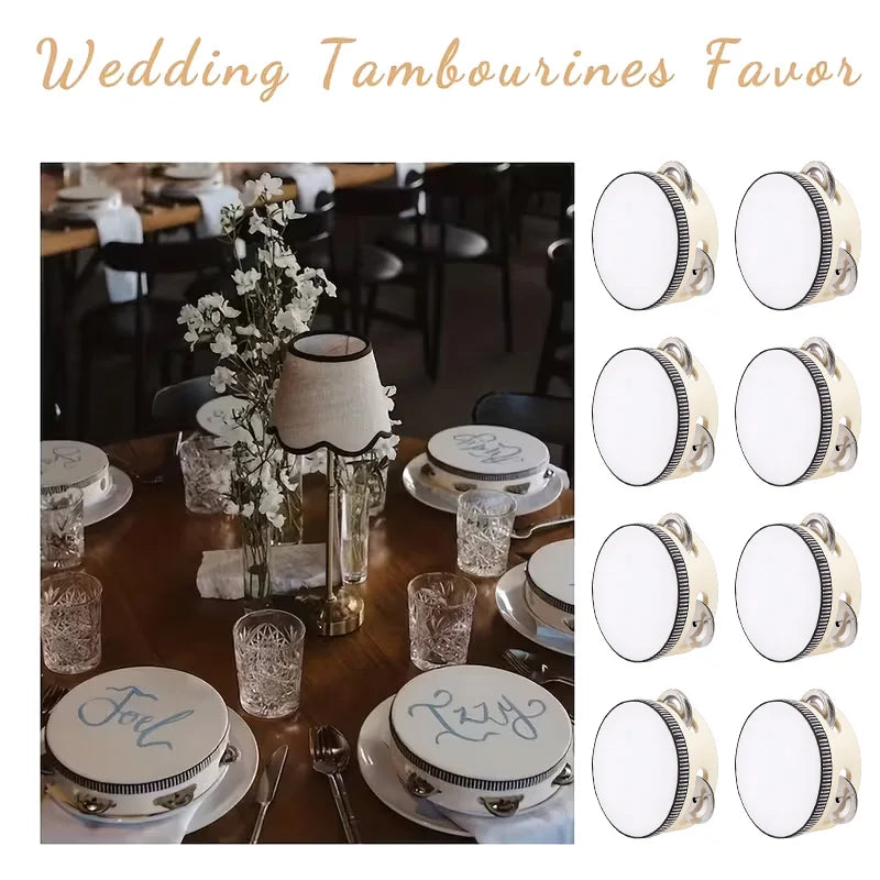 Wooden Tambourine Wedding Favors, 4-Inch Hand Drums in 6, 12 or 24 Pieces for Bridal Showers and Party Gifts - product view 3