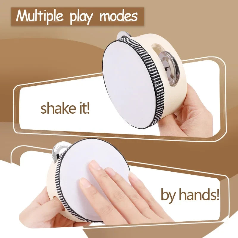 Wooden Tambourine Wedding Favors, 4-Inch Hand Drums in 6, 12 or 24 Pieces for Bridal Showers and Party Gifts - product view 4