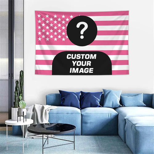 Personalized Photo American Flag Tapestry, Polyester Fabric Wall Banner, Multiple Sizes for Home and Gift Décor - product view 1