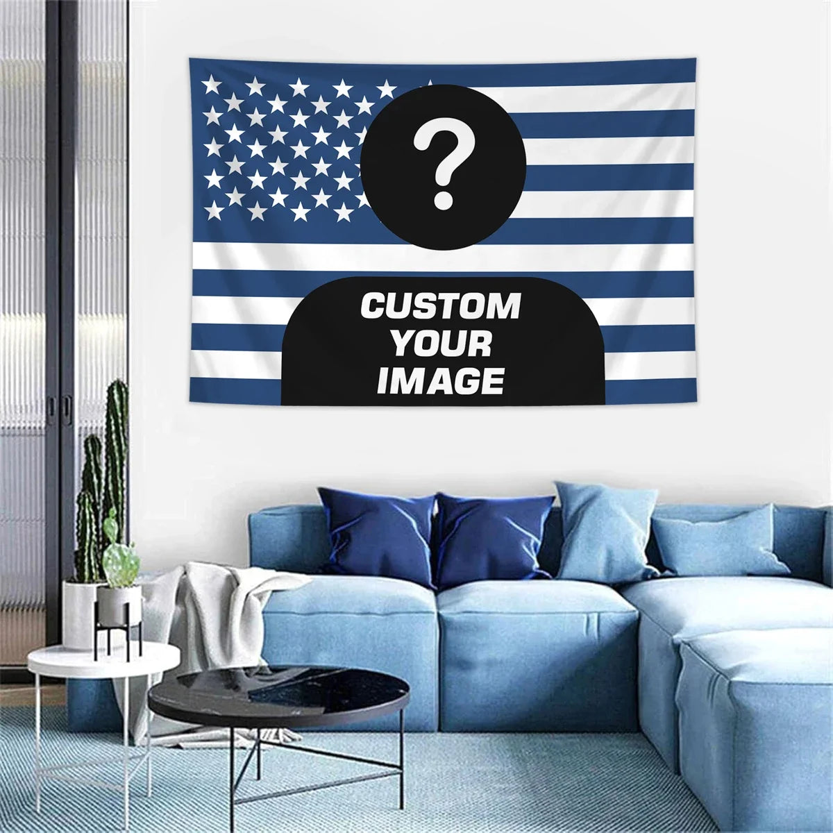 Personalized Photo American Flag Tapestry, Polyester Fabric Wall Banner, Multiple Sizes for Home and Gift Décor - product view 4