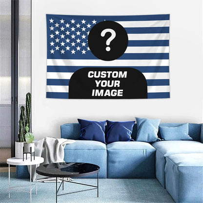Personalized Photo American Flag Tapestry, Polyester Fabric Wall Banner, Multiple Sizes for Home and Gift Décor - product view 4