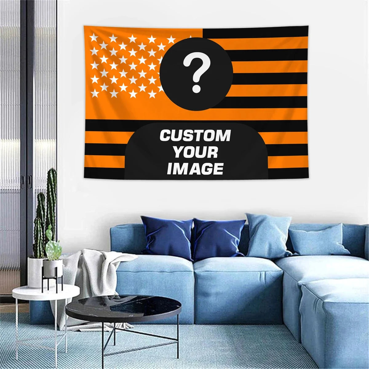 Personalized Photo American Flag Tapestry, Polyester Fabric Wall Banner, Multiple Sizes for Home and Gift Décor - product view 5
