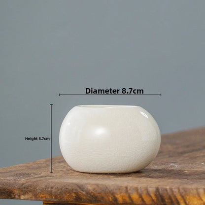 Modern Ceramic Planter, Small Round Spherical Flower Pot, 8.7 cm Diameter, 5.7 cm High, White or Green - product view 1