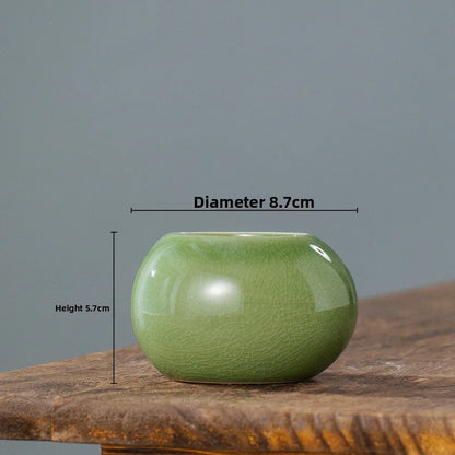 Modern Ceramic Planter, Small Round Spherical Flower Pot, 8.7 cm Diameter, 5.7 cm High, White or Green - product view 2