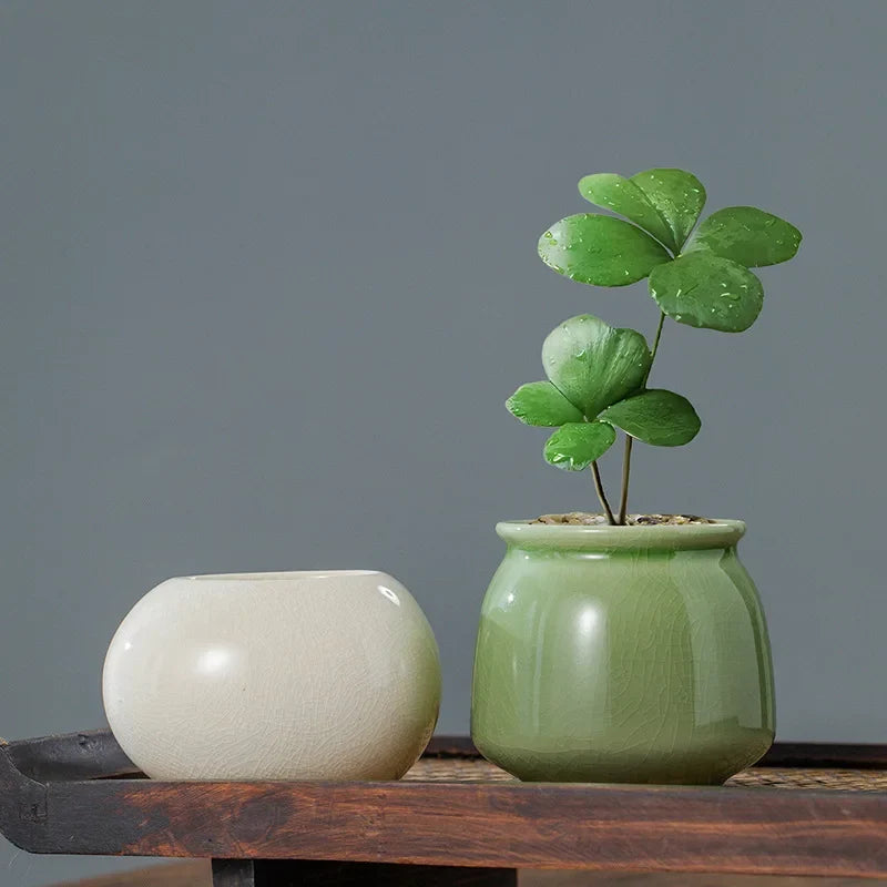 Modern Ceramic Planter, Small Round Spherical Flower Pot, 8.7 cm Diameter, 5.7 cm High, White or Green - product view 3