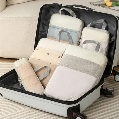Luggage Organizer Bags, Compressible Reusable Polyester Travel Storage Set, L Size, 6PCS or 5PCS Beige for Clothing - product view 4