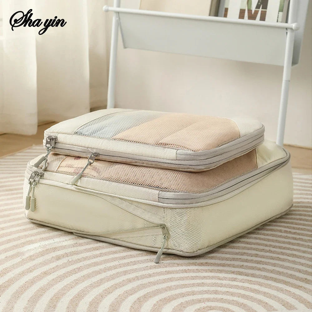 Luggage Organizer Bags, Compressible Reusable Polyester Travel Storage Set, L Size, 6PCS or 5PCS Beige for Clothing - product view 5