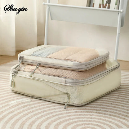 Luggage Organizer Bags, Compressible Reusable Polyester Travel Storage Set, L Size, 6PCS or 5PCS Beige for Clothing - product view 5