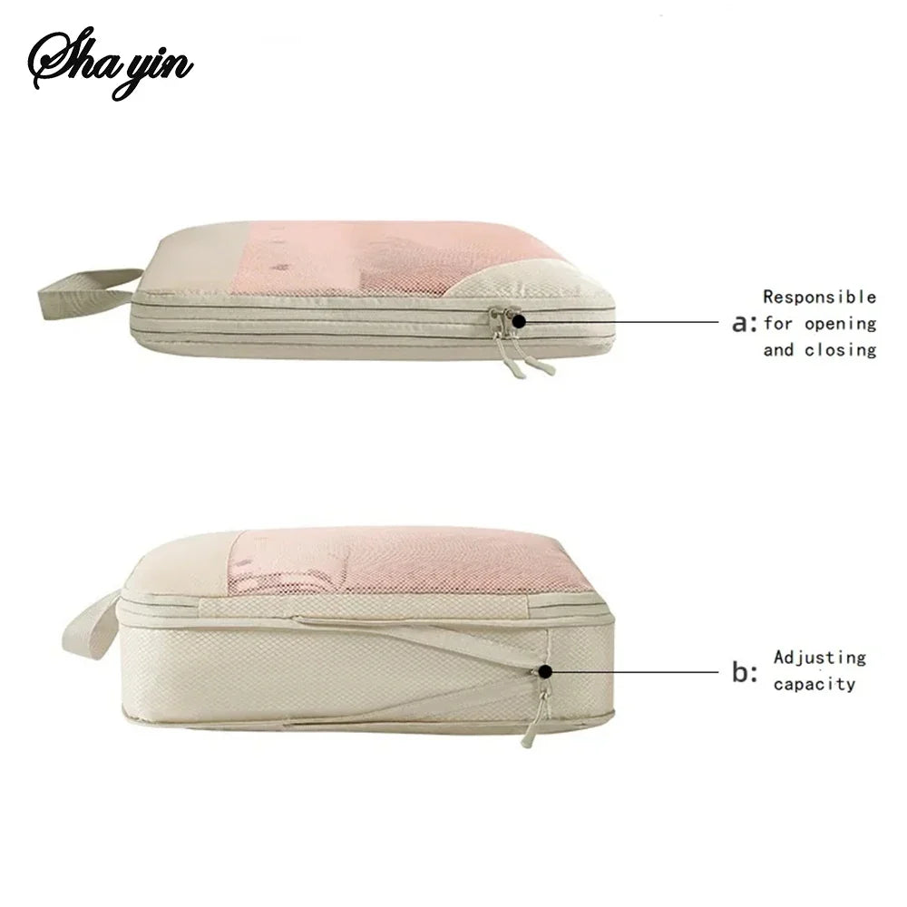 Luggage Organizer Bags, Compressible Reusable Polyester Travel Storage Set, L Size, 6PCS or 5PCS Beige for Clothing - product view 6