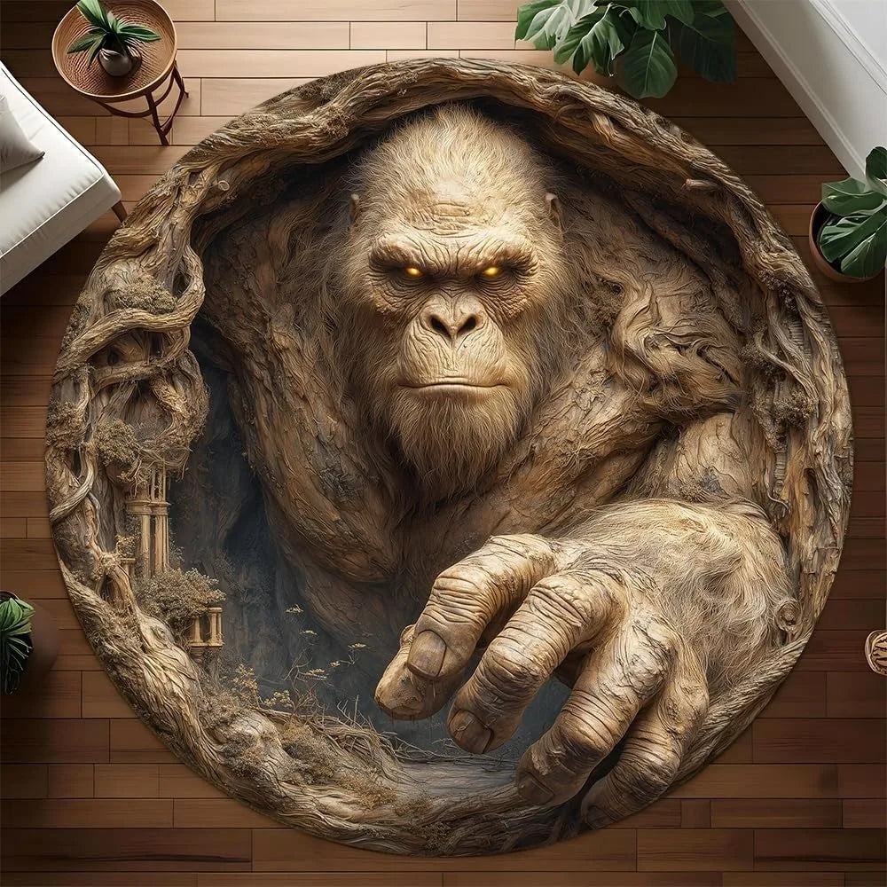 Round Polyester Gorilla Hole Rug, Soft Non-Slip Cartoon Floor Mat, Machine-Made Modern Home Decor, 40, 80 or 120 cm - product view 1