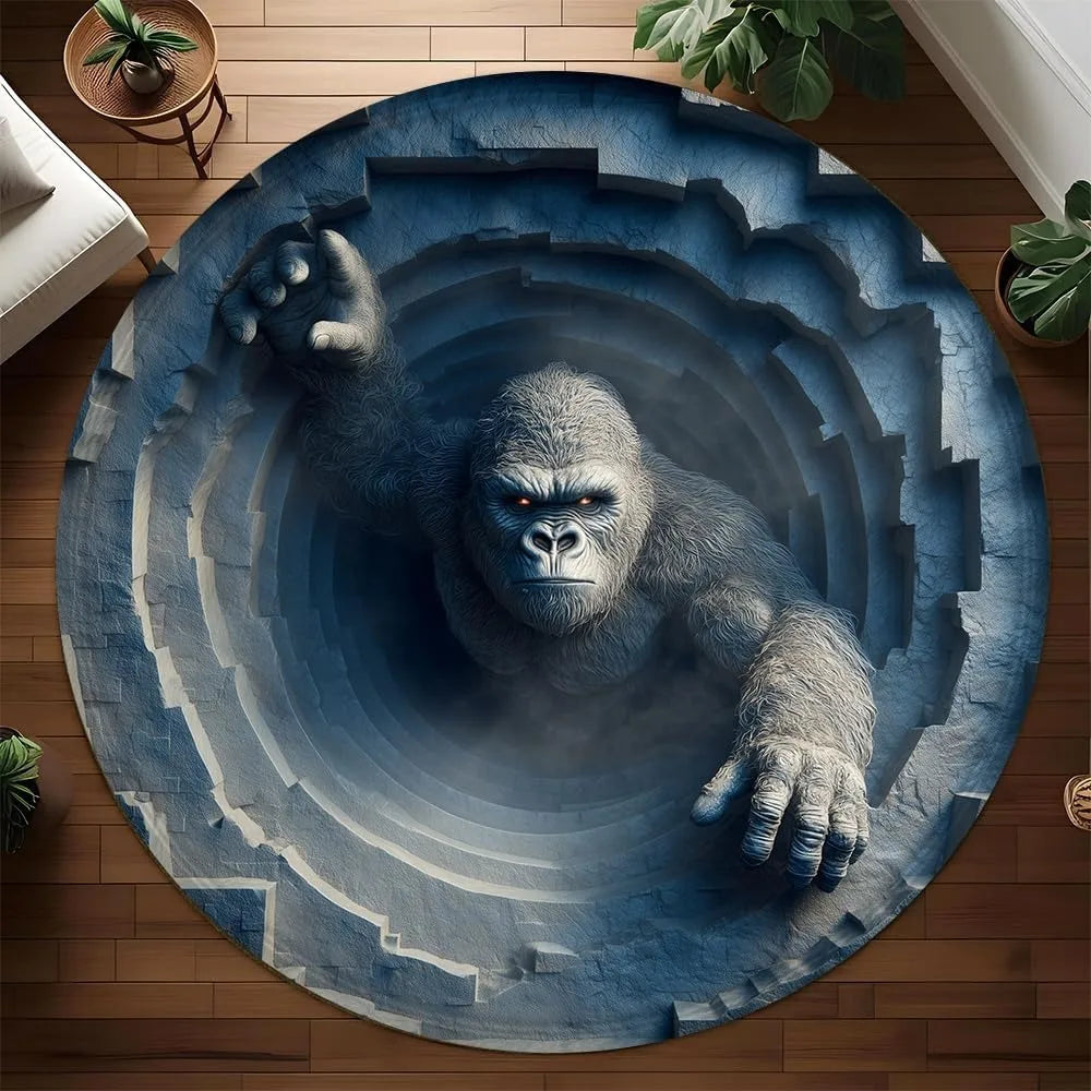 Round Polyester Gorilla Hole Rug, Soft Non-Slip Cartoon Floor Mat, Machine-Made Modern Home Decor, 40, 80 or 120 cm - product view 2