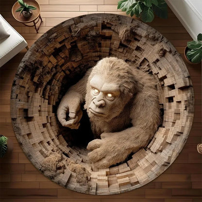 Round Polyester Gorilla Hole Rug, Soft Non-Slip Cartoon Floor Mat, Machine-Made Modern Home Decor, 40, 80 or 120 cm - product view 6