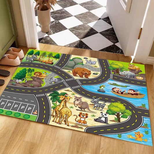Racing Track Carpet Mat, Soft Polyester Kids' Toy Car Road Map Rug, Non-Slip Machine-Made Floor Mat for Living Room or Bedroom - product view 1