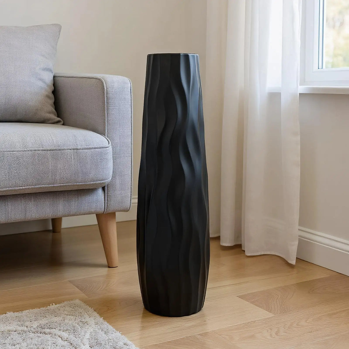 Modern 22.83 in Floor Vase, 3D Relief Plastic Centerpiece with Hydroponic Partition for Fresh or Dried Flowers - product view 4