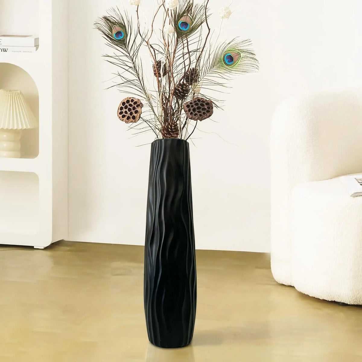 Modern 22.83 in Floor Vase, 3D Relief Plastic Centerpiece with Hydroponic Partition for Fresh or Dried Flowers - product view 5