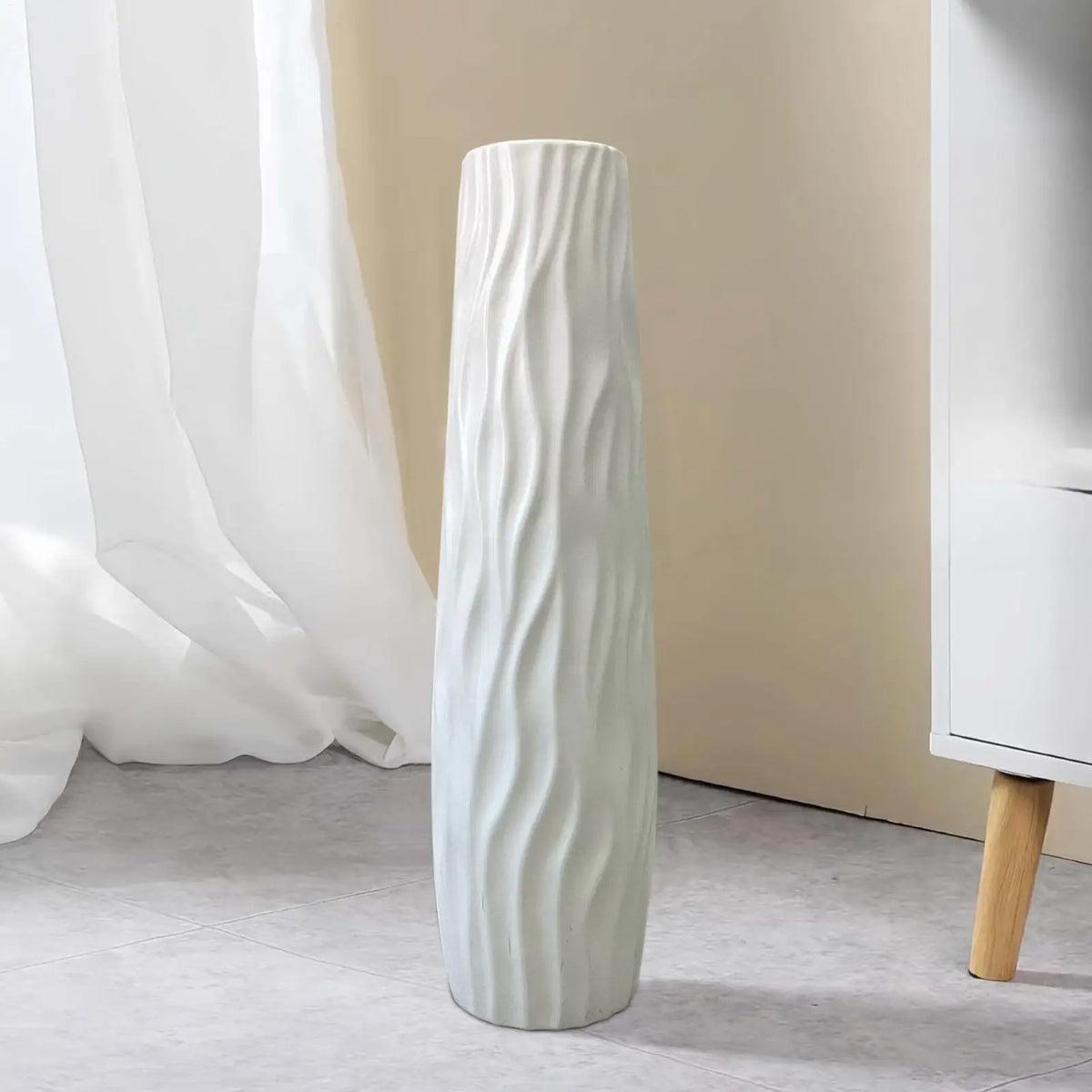 Modern 22.83 in Floor Vase, 3D Relief Plastic Centerpiece with Hydroponic Partition for Fresh or Dried Flowers - product view 6