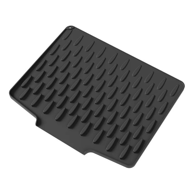 Silicone Dish Drying Mat, Built-In Drainage, Easy-Clean Rectangle Countertop Pad, Large Size, Gray or Black - product view 2
