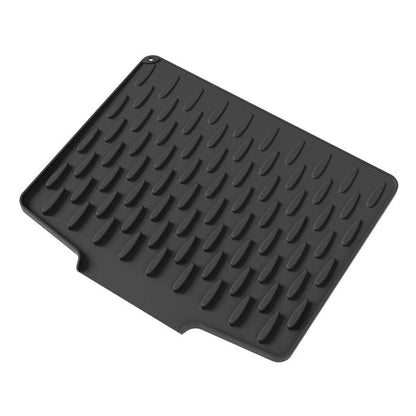 Silicone Dish Drying Mat, Built-In Drainage, Easy-Clean Rectangle Countertop Pad, Large Size, Gray or Black - product view 2