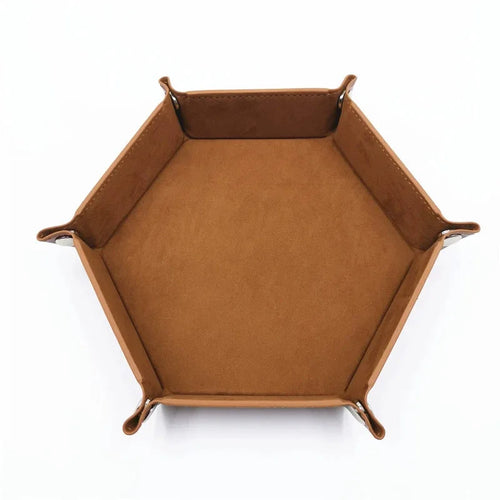 Hexagonal Leather Dice Tray, Foldable Polygon Storage Box for Jewelry, Game Pieces and Desktop Display - product view 1
