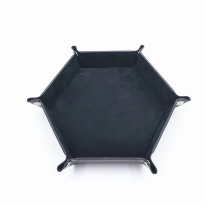 Hexagonal Leather Dice Tray, Foldable Polygon Storage Box for Jewelry, Game Pieces and Desktop Display - product view 2