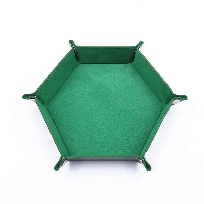 Hexagonal Leather Dice Tray, Foldable Polygon Storage Box for Jewelry, Game Pieces and Desktop Display - product view 3