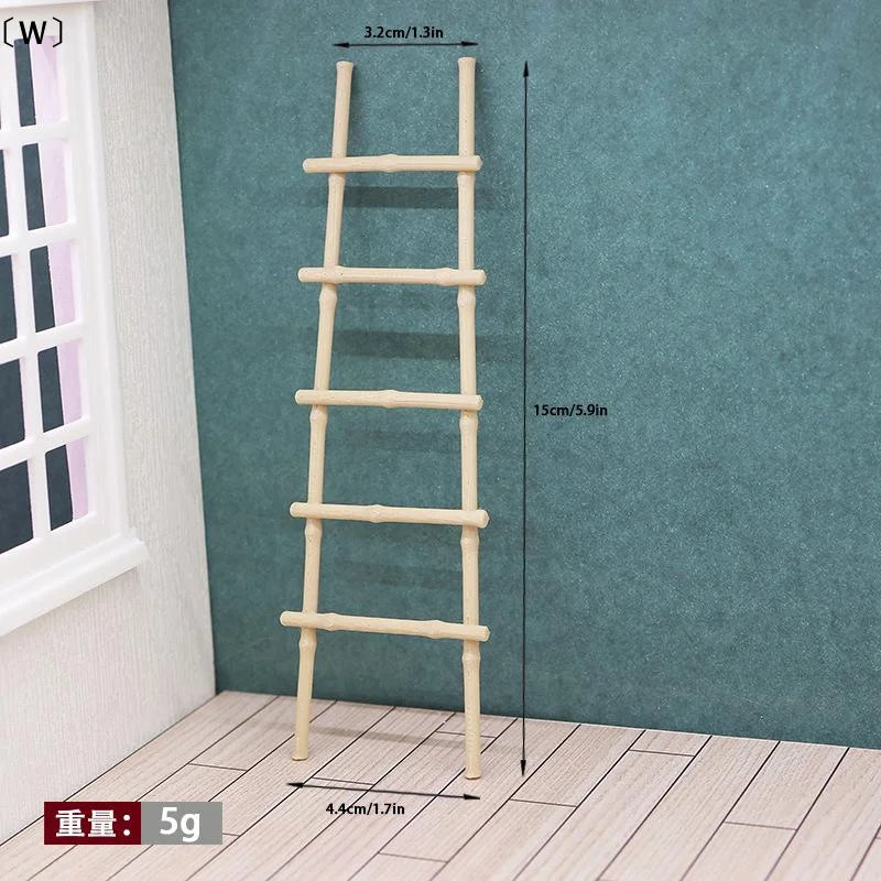 Miniature Decorative Ladder, 1:12 Scale Resin Ornament, 15 cm Tall, 3.2–4.4 cm Wide for Dollhouses and Micro Landscapes - product view 4
