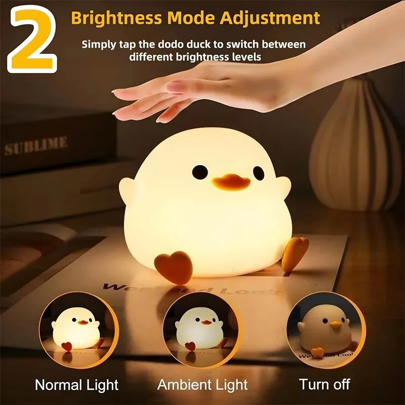 Rechargeable Duck Night Light, Silicone-Style Animal Design, Tap Brightness Control, USB Portable Indoor Accent Lamp - product view 3