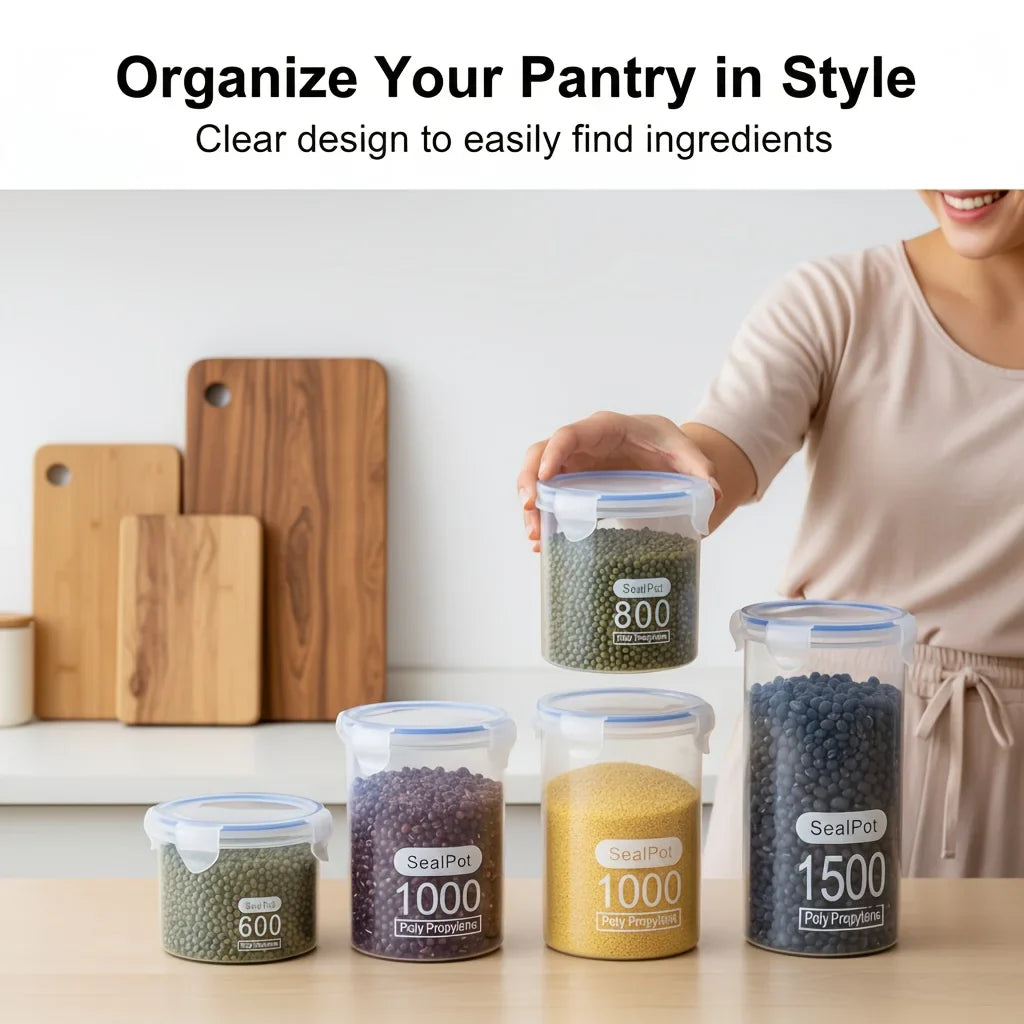 4-Piece Kitchen Canister Set, Sealed Plastic Storage Jars in Multiple Sizes for Pantry and Refrigerator - product view 4