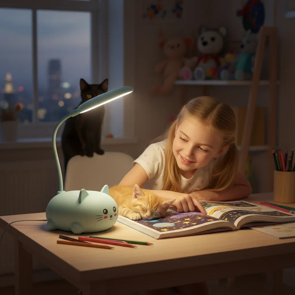 Cute Cat Rechargeable LED Table Lamp, USB Charging, 360° Flexible Neck, 400mAh Battery for Bedside and Reading - product view 5