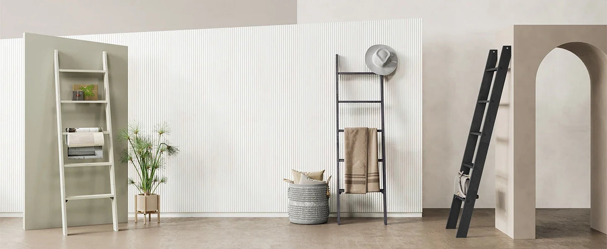 Decorative Blanket Ladder Rack, Rectangular Design, Wall or Floor-Standing Installation for Blankets, Towels and Quilts - product view 3