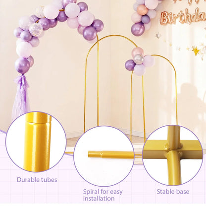 Golden Metal Arch Kit, Adjustable Portable Backdrop Stand in 6FT, 6.2FT and 7.2FT Sizes for Party Balloon Decor - product view 3