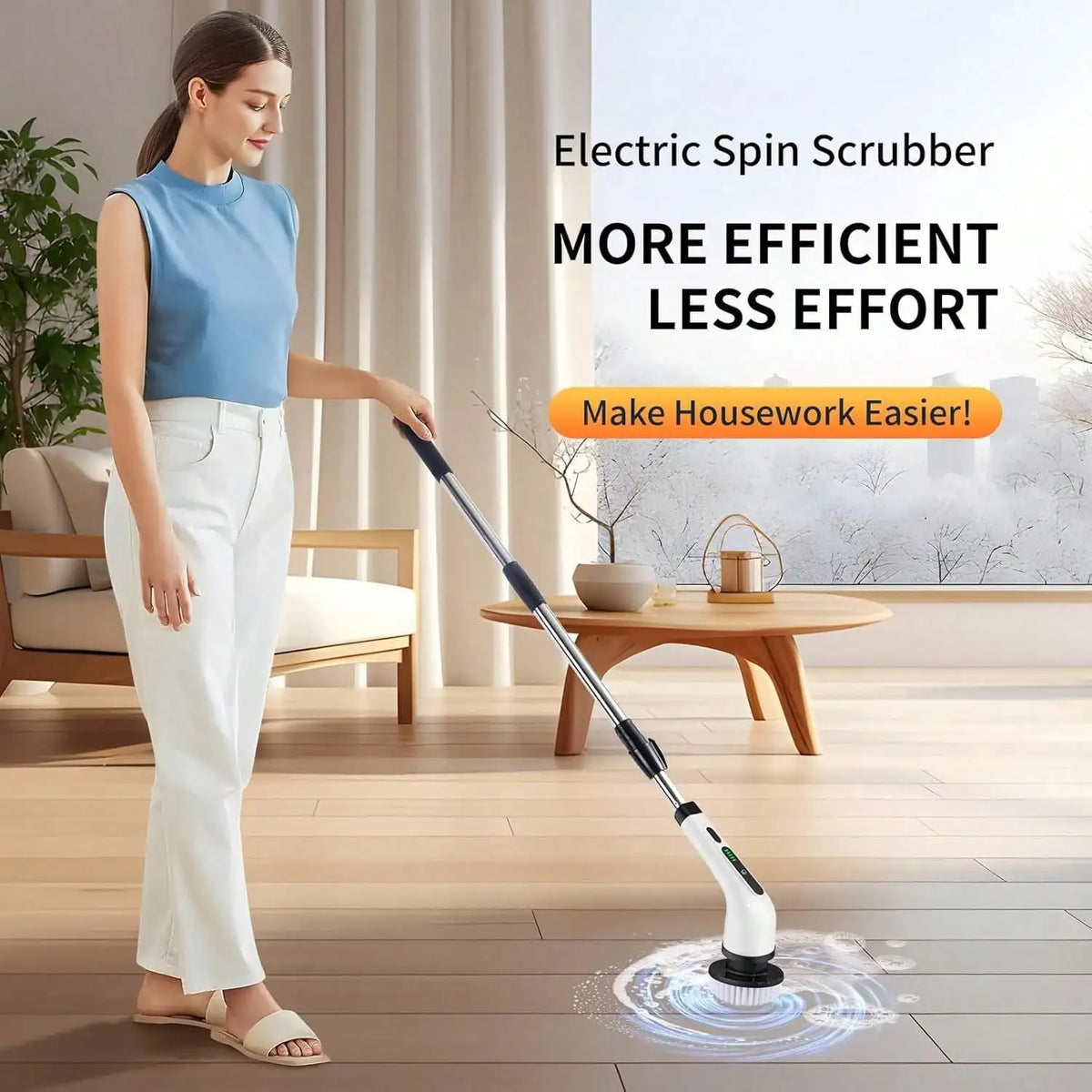 Electric Spin Scrubber, Cordless Waterproof Bathroom Cleaning Brush With Adjustable Handle, 9-in-1 US Version - product view 2