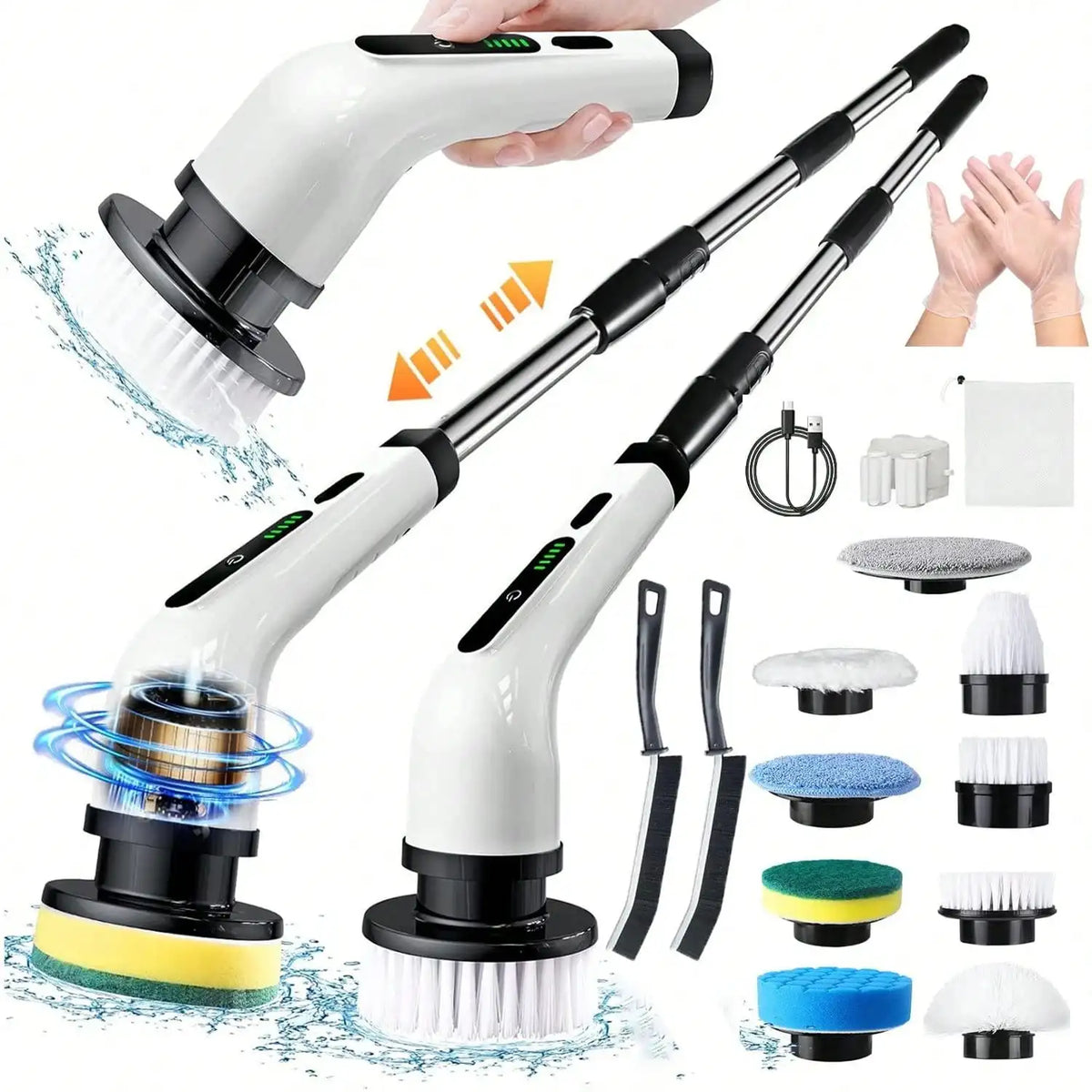 Electric Spin Scrubber, Cordless Waterproof Bathroom Cleaning Brush With Adjustable Handle, 9-in-1 US Version - product view 3