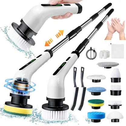 Electric Spin Scrubber, Cordless Waterproof Bathroom Cleaning Brush With Adjustable Handle, 9-in-1 US Version - product view 3