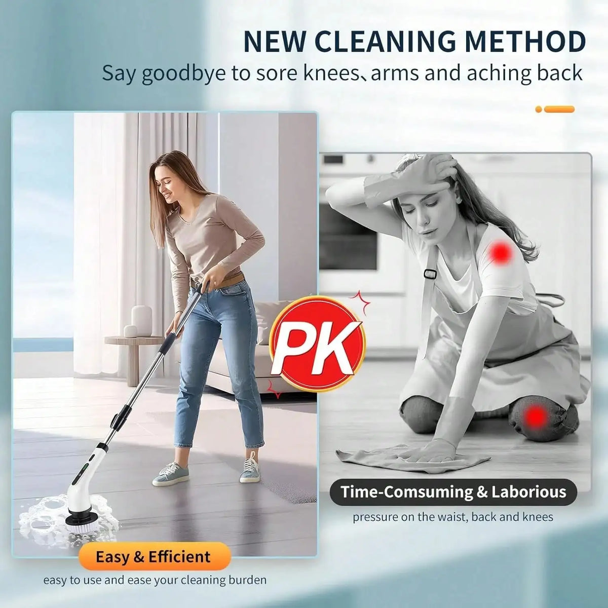 Electric Spin Scrubber, Cordless Waterproof Bathroom Cleaning Brush With Adjustable Handle, 9-in-1 US Version - product view 4
