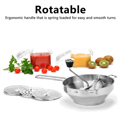 Stainless Steel Food Mill & Garlic Press, 3 Interchangeable Grinding Plates, 917 ml Capacity, Anti-Slip Handles for Sauces - product view 3