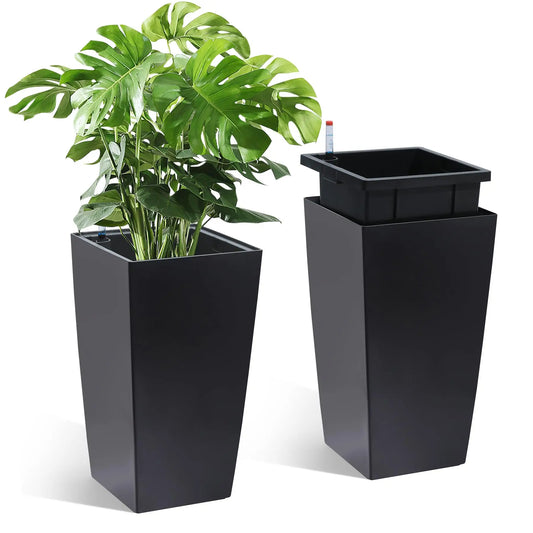 Self-Watering Planters Set of 2, Tall PP Indoor Outdoor Plant Pots with Drainage and Water-Level Monitor - product view 1