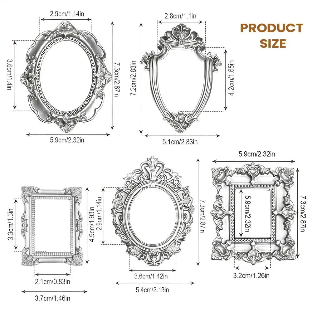 Mini Picture Frame Set, 5-Piece Round Classic Plastic Photo Holders for Desk, Shelf, Wall and Keepsake Display - product view 1