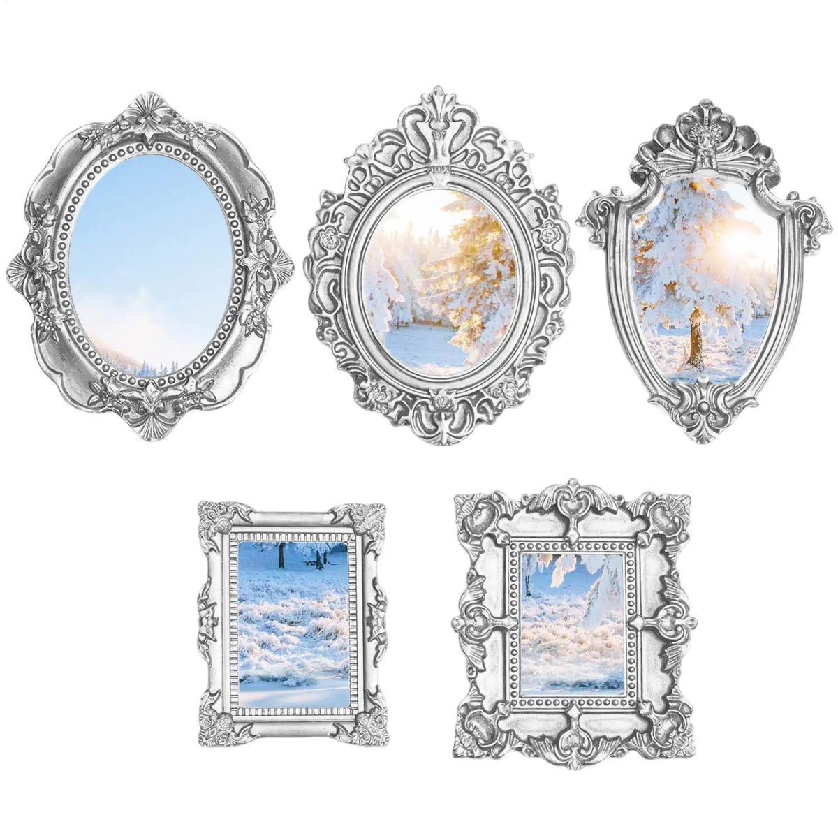 Mini Picture Frame Set, 5-Piece Round Classic Plastic Photo Holders for Desk, Shelf, Wall and Keepsake Display - product view 5