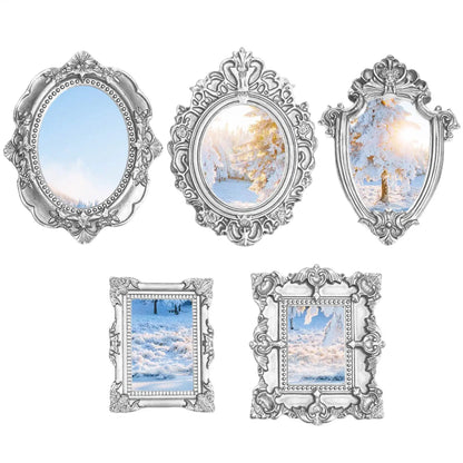 Mini Picture Frame Set, 5-Piece Round Classic Plastic Photo Holders for Desk, Shelf, Wall and Keepsake Display - product view 5