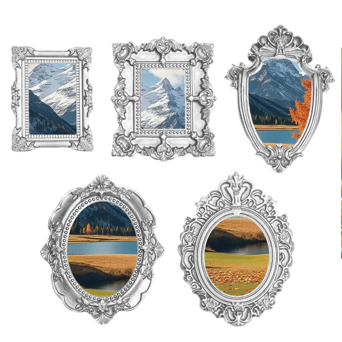 Mini Picture Frame Set, 5-Piece Round Classic Plastic Photo Holders for Desk, Shelf, Wall and Keepsake Display - product view 6