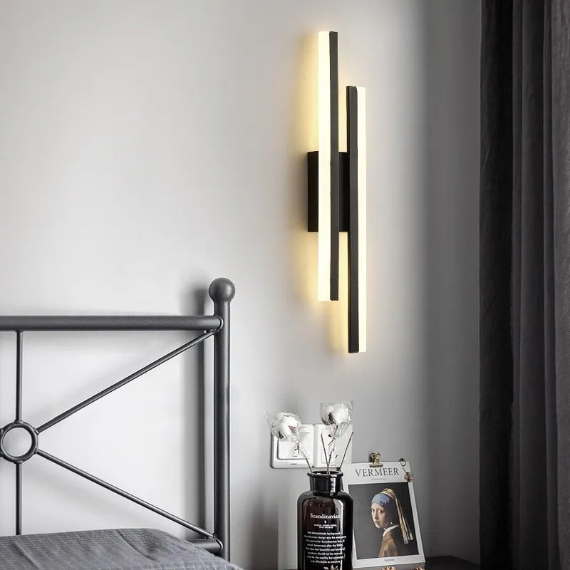 Modern LED Wall Sconce, Dimmable, Three Color Settings, Iron and Acrylic, Gold or Black for Bedroom and Hallway - product view 3