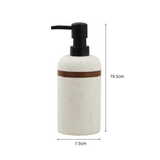 Bamboo Soap Dispenser, Textured Minimalist Bathroom Countertop Bottle, 19.5 x 7.5 cm, White or Yellow - product view 1