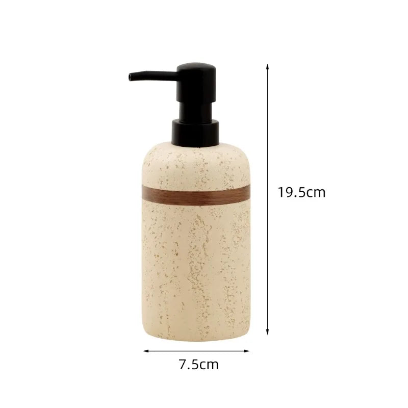 Bamboo Soap Dispenser, Textured Minimalist Bathroom Countertop Bottle, 19.5 x 7.5 cm, White or Yellow - product view 2